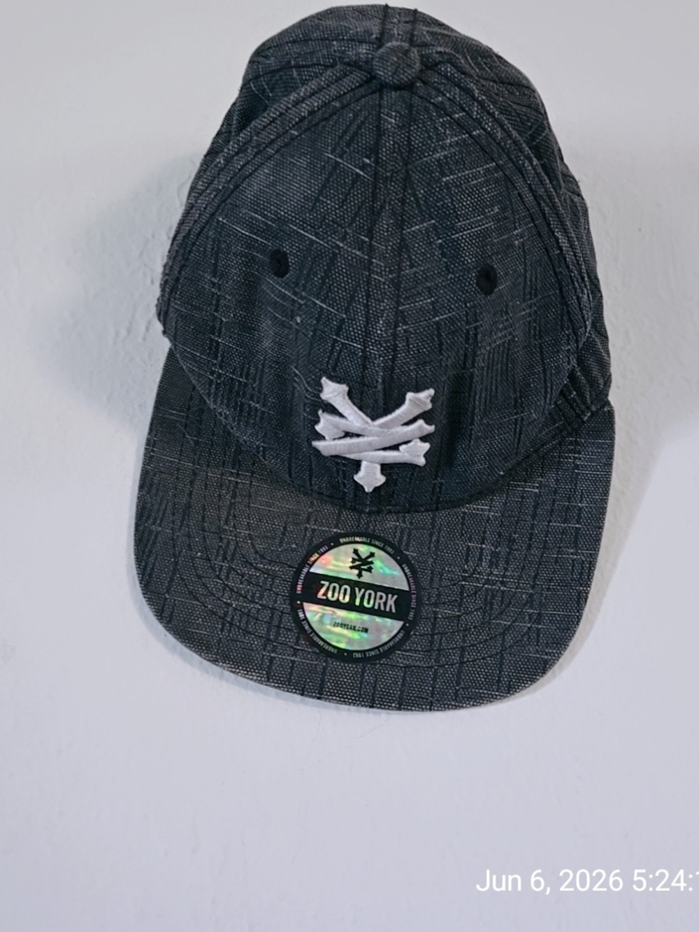 Zoo York Black Grey Patterned Snapback Hat with White Logo